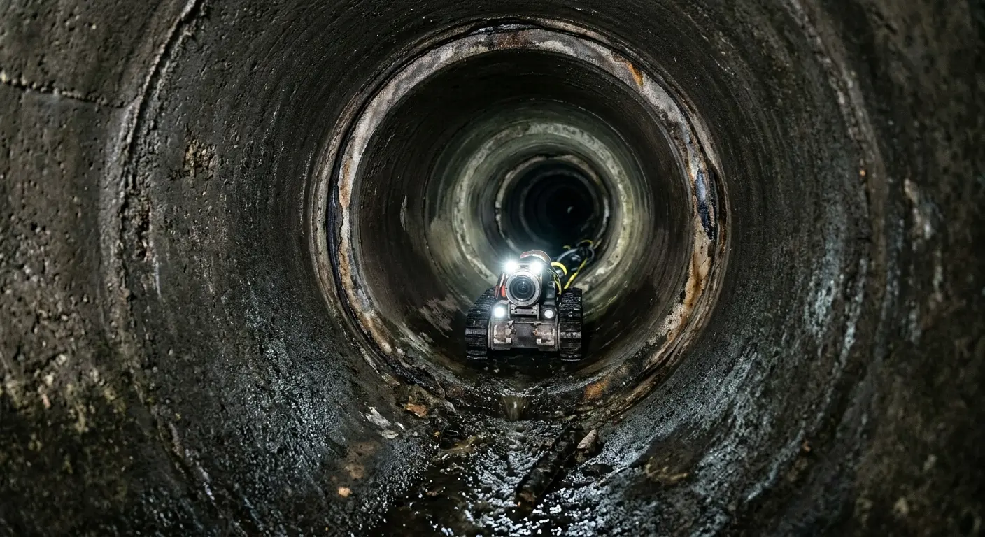 Robotic sewer camera inspecting pipe interior for Sewer Line Cleaning in Irvington